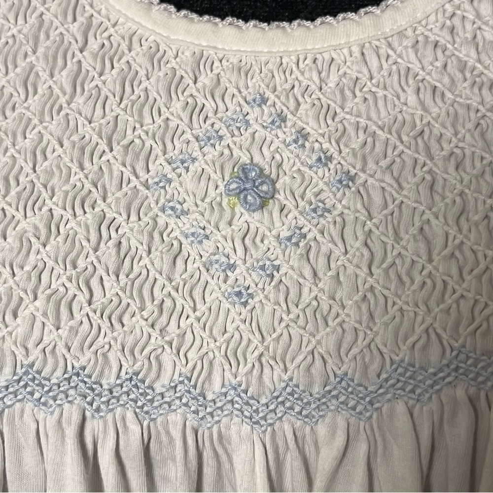 Schweitzer Linen Smocked Pima Cotton Cottagecore Nightgown – White, Size M - Picture 5 of 7